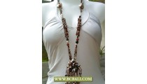 Long Braided Necklaces Beads with Stone Pendants